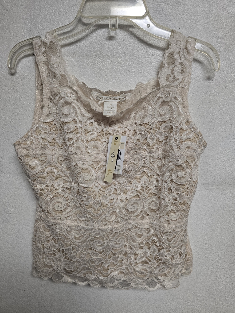 Lace Overlay Tank Top in Neutral Beige